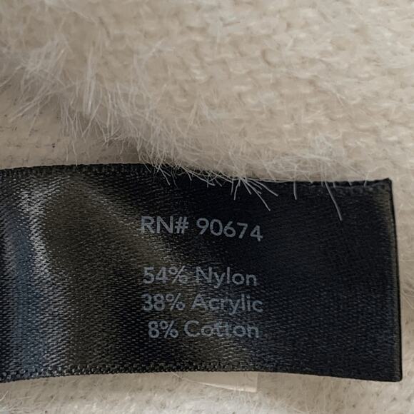 Boston Proper White Black Gold Button Colorblock V Neck Cardigan XS Fuzzy Plush - Picture 10 of 12